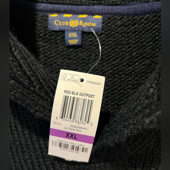 Club Room Fair Isle Sweater Black Red Roll Over Collar Size XXL NWT Ski Nordic - Picture 5 of 8